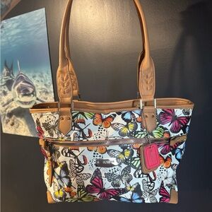 Rosetti Butterfly Print Tote Bag | Multicolor Shoulder Purse